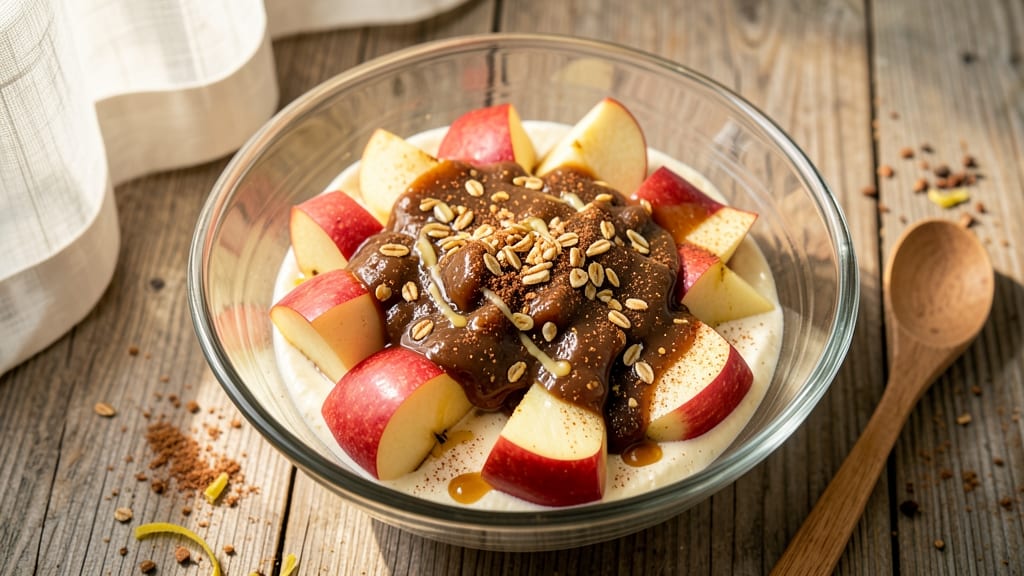 Apple Fruit Dip Recipe: Warm Spice Streusel Crown Over Tart Apple Layers