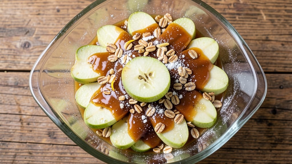 Old Fashioned Caramel Apple Salad Recipe: Buttery Streusel Crunch Over Tart Apple Bites