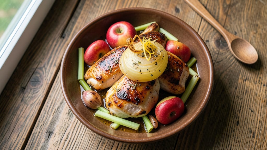 Chicken Apple Dinner Recipe: Sweet-Tart Braise With Crispy Celery Crunch