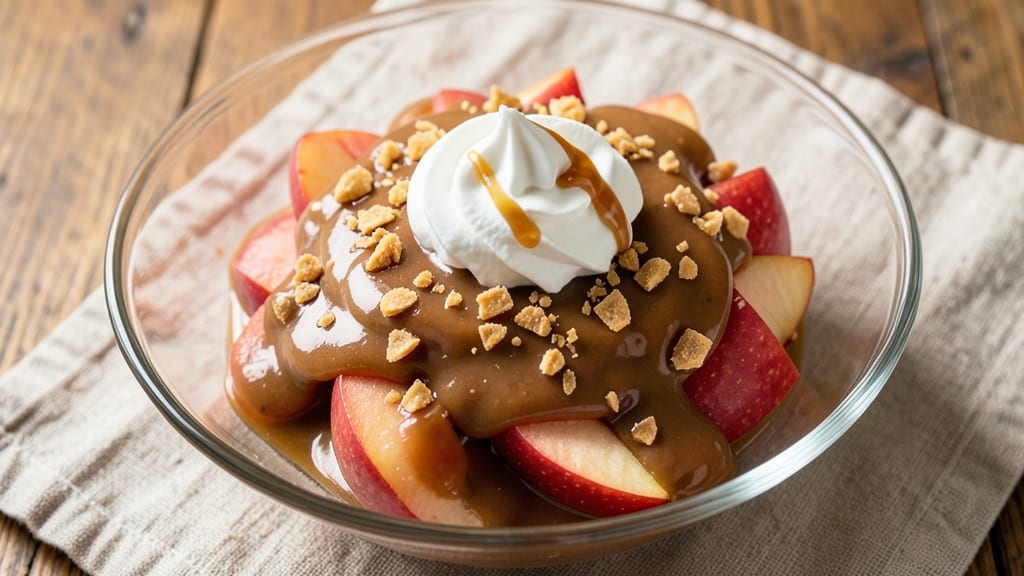 Caramel Toffee Apple Dip Recipe: Rich Caramel Swirls With Crunchy Toffee Bits