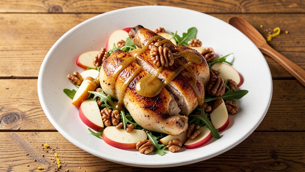 Old Chicago Roasted Chicken, Apple, and Walnut Salad Recipe: Warm Spiced Nuts Meet Juicy Chicken and Tart Apples