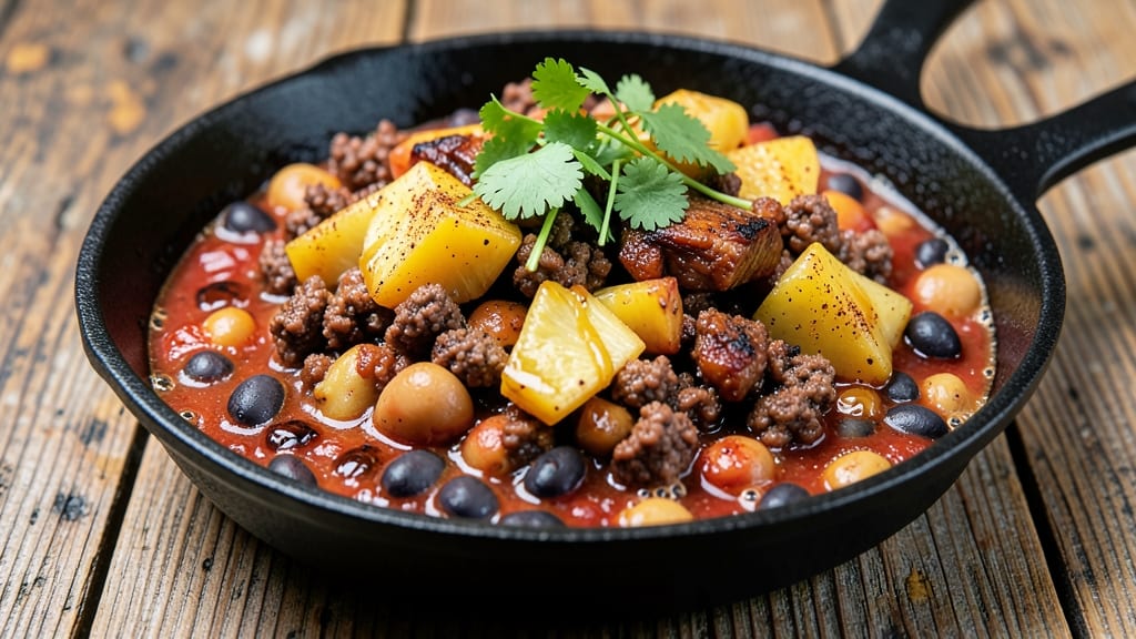 Baked Beans With Ground Beef and Pineapple Recipe: Sweet-Tangy One-Pan Fiesta