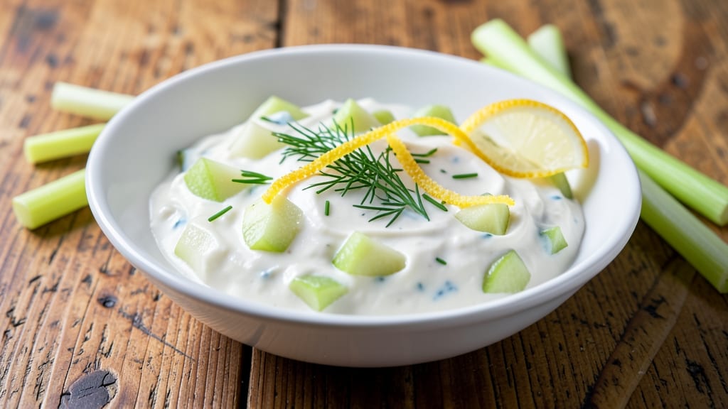 Green Apple Dip Recipe: Zesty Herb Cream Cheese With Crunchy Celery Topping